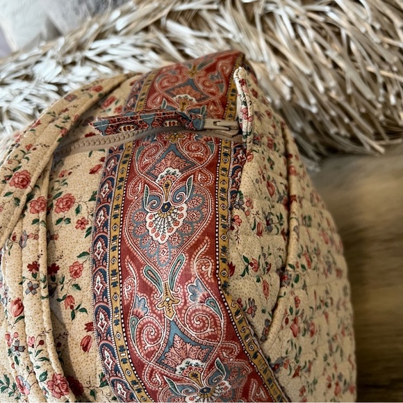 Vintage VERA BRADLEY Cream 1985 Large Duffle Bag Pink Floral Cottage Quilted - Picture 3 of 14